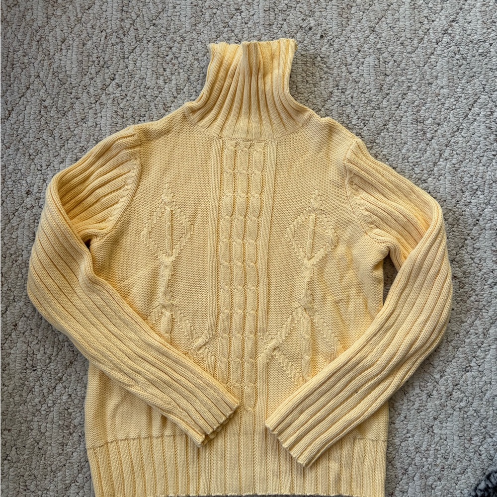 Liz Claiborne Pale Yellow Cable Turtleneck Sweater